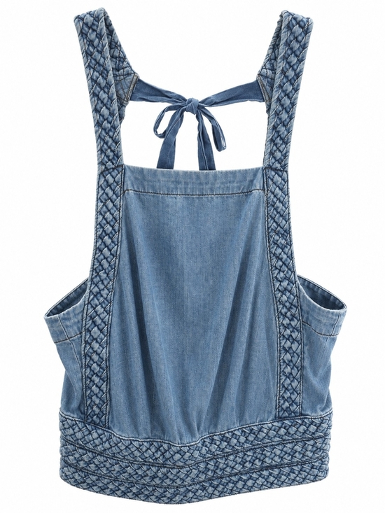 Anthropologie Tops - Maeve Anthropologie Light Blue Braided-Strap Denim Bib Top Sz 6